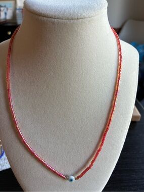 Dainty Pink & Red Evil Eye Beaded Necklace | Protection Charm Jewelry | Layering